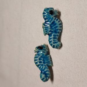 Sea horse screw on earrings Vintage retro MCM porcelain